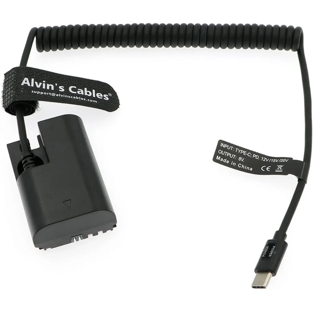 

Alvin's Cables PD USB C Type-C to LP-E6 Dummy Battery Power Coiled Cable for Canon EOS R R5 R6 90D 80D 70D 60D 60Da 5D Mark II I