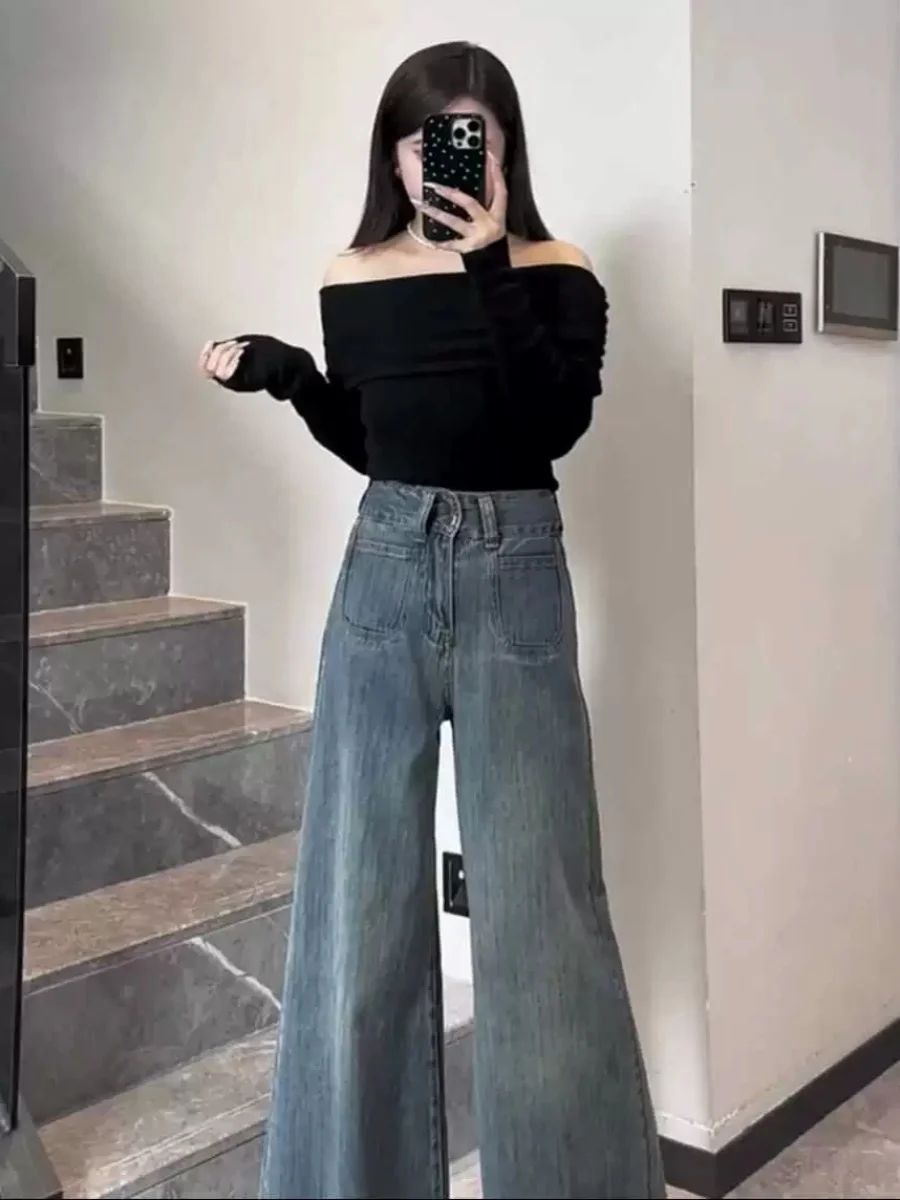 

Джинсовая юбка-брюки с высокой талией и широкими штанинами, женская, осенняя новинка, в корейском стиле, с эффектом стройности, в пол, повседневная, модная