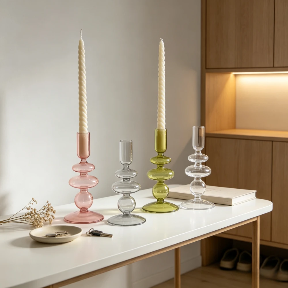 Modern Glass Candlestick Holder Colorful Bubble Design Taper Candle Stand Elegant Home Wedding Table Centerpiece Decor