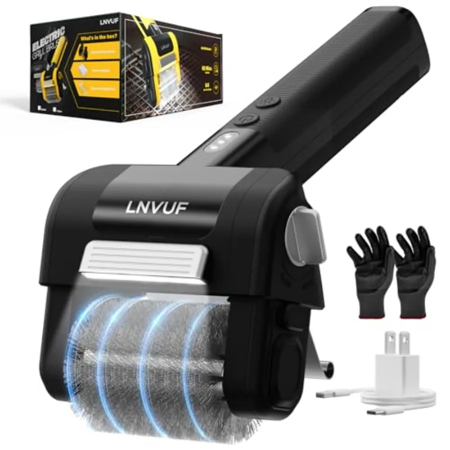 

Electric Grill Brush, Grill Cleaner with LED Light, with 800 RPM Motor, 304 Removable Stainless Steel Brush Head, Cordless and
