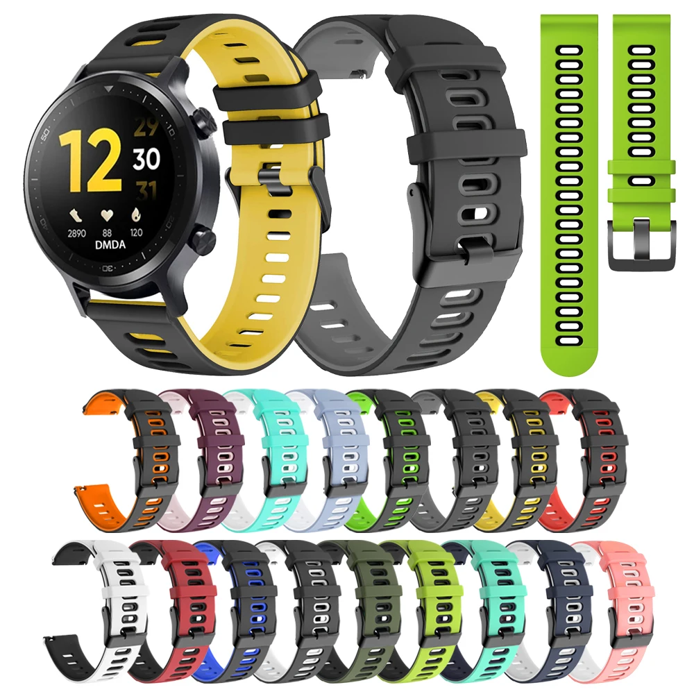 20 22mm Two-tone Silicone Strap For Realme Watch S/S Pro Smartwatch Band For Realme Watch 3/3 Pro/2/2 Pro Replacement Bracelet