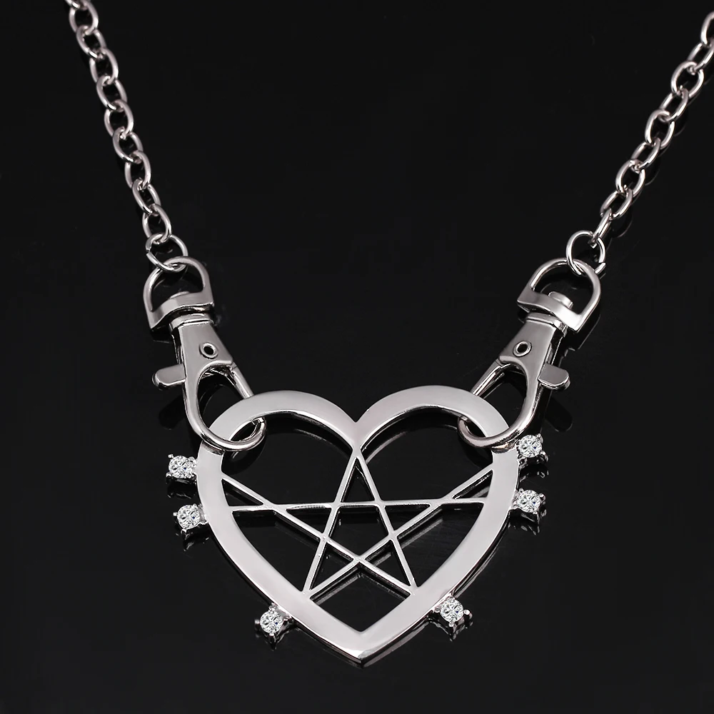 Punk Heart Pentagram Necklace for Women Double Lock Hip Hop Choker Harajuku Chain Silver Color Collares Jewelry Gift for Friends