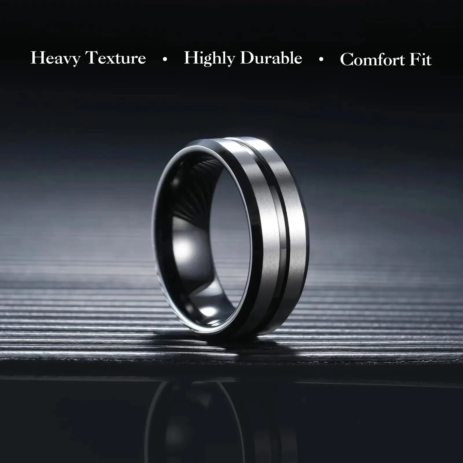 Fashion 8mm Black Stainless Steel Rings For Men Women Silver Color Brushed Beveled Edge Men Promise Rings Wedding Bands Jewelry
