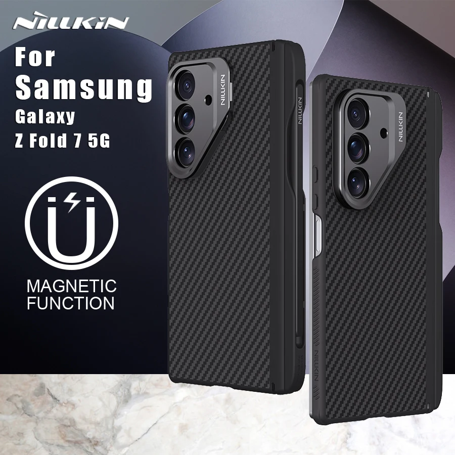 

Nillkin для Samsung Galaxy Z Fold 7 5G магнитный чехол CarboProp из арамидного волокна с S-Pen, прецизионный вырез, защита подставки для камеры