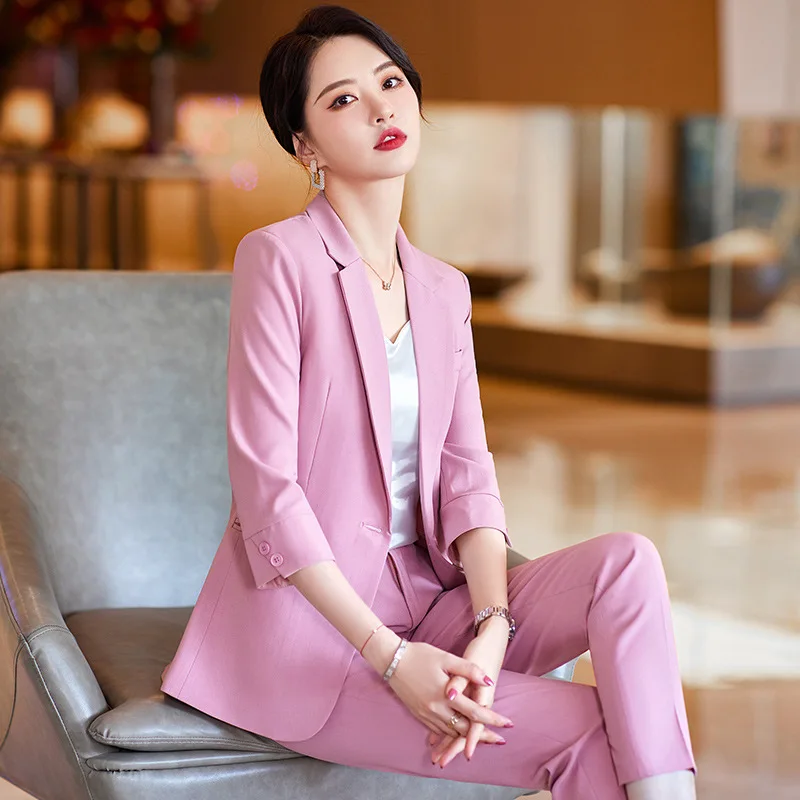 Green 3/4 Sleeve Suit Coat for Women2024New Summer Clothes Small Business Suit Elegant Business Suit Summer