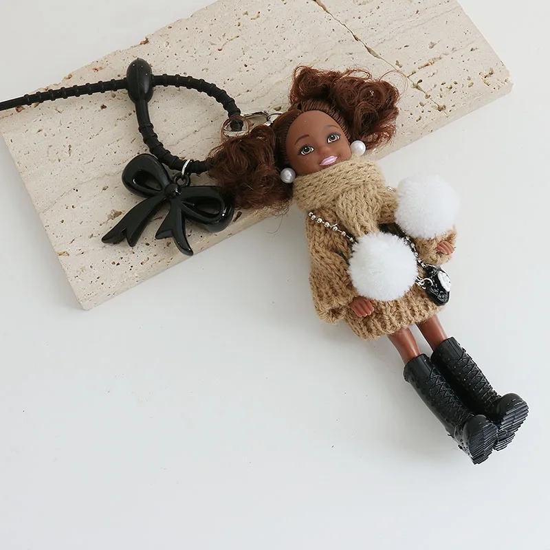 Cute Black Skin Princess Doll Toy Backpack Pendant Hanging Ornament DIY Dress Up Bag Charm Car Key Ring Bag Decoration For Doll