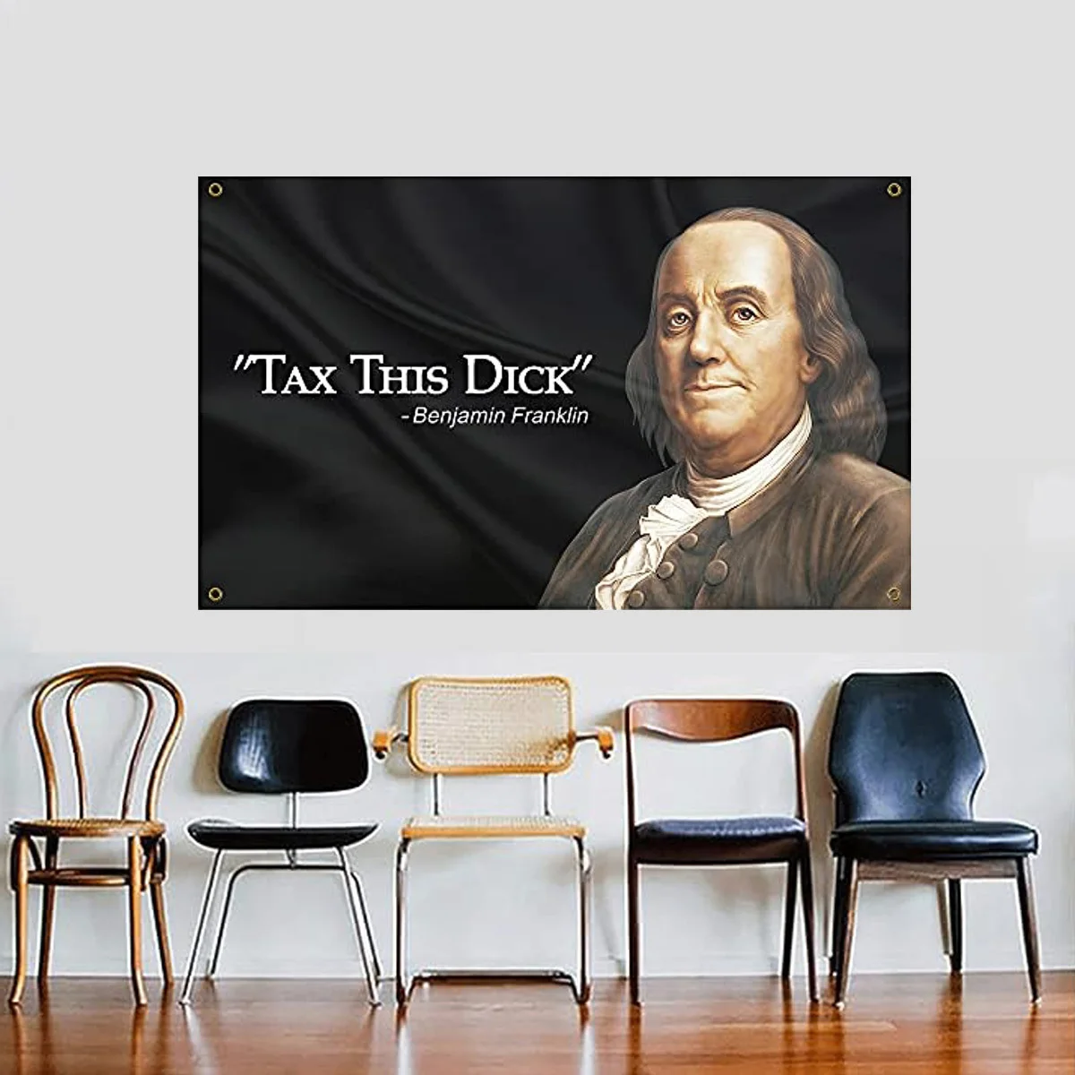 Benjamin Franklin Tax ten kutas zabawny sztandar z flagą 3x5 stóp 90x150cm z czterema mosiężnymi przelotkami nadające się do dekoracja zewnętrzna w