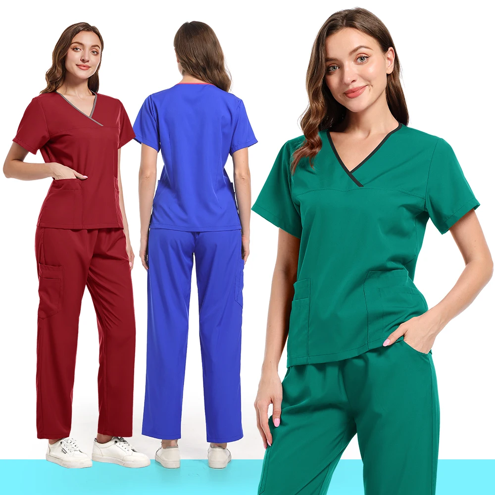 Uniforme médico de moda para mujer, conjunto de exfoliación, Top elástico suave con cuello en Y, pantalones, disfraz de médico, Clínica de mascotas, Hospital, policromo, nuevo