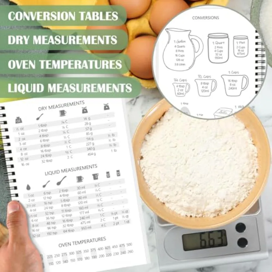 كتاب وصفات للكتابة في وصفاتك الخاصة، صفحات مقاومة للماء ومقاومة للتمزق، غلاف فني حلزوني، كتاب وصفات فارغ مع 48 علامة تبويب