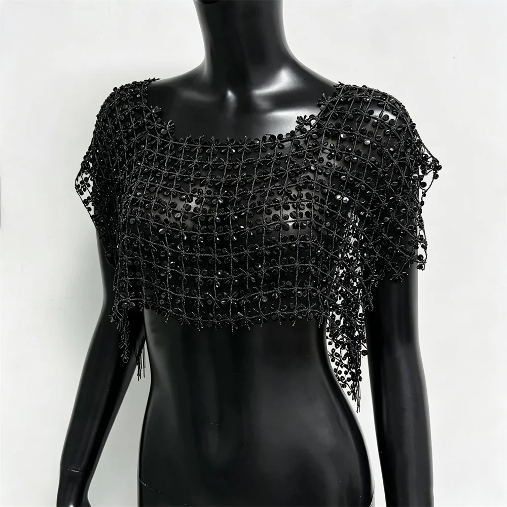 Damen Acryl-Pailletten Mesh Crop Tops Sexy Ausgehöhlt Durchsichtig Handgefertigtes Patchwork T-Shirt Rave Festival Party Tanktops – Detail 16