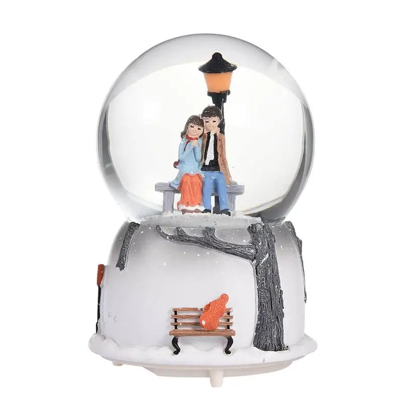 

Music Box Crystal Ball Beautiful Couple Snow GlobeMusical Crystal Ball Ornaments With Colorful Lights For Valentine's Day Gift