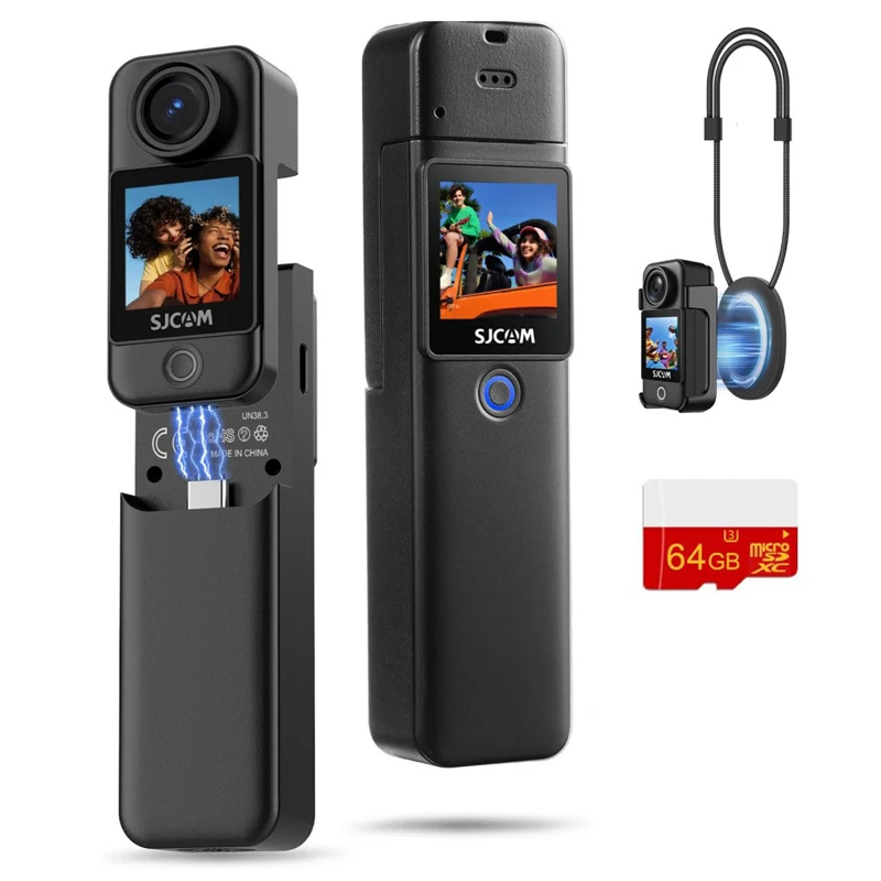 Vlogging Cam SJCAM C300 for YouTube Creators,4K Pocket Vlog Action Camera with Stabilization,154° Wide FOV with 64G