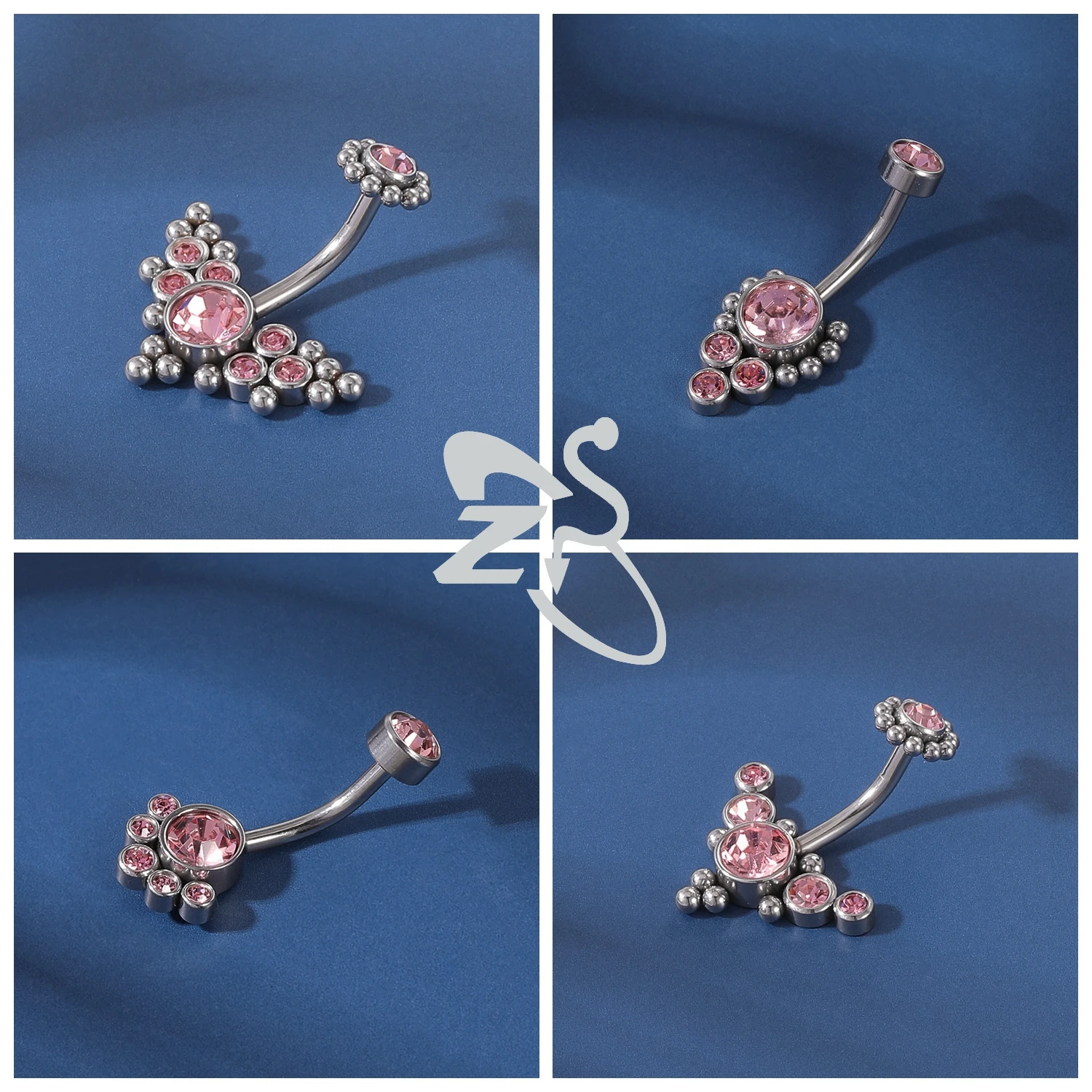 AOEDEJ 1 PC 14G Stainless Steel Belly Button Rings Pink CZ Crystal Pendant Bellys Piercing Women Butterfly Heart Navel Piercings