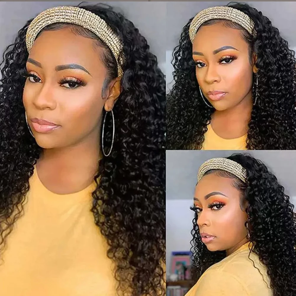 

Deep Wave Headband Wig Human Hair 250 Density Full Machine Made Deep Wave Headband Human Hair Wigs for Black Women