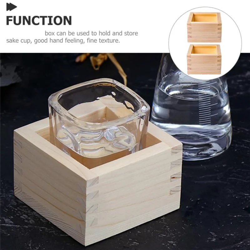 ABDJ-الثقافة اليابانية 2 قطعة كوب ساكي خشبي صندوق ماسو خشب على شكل حرف L 3.23 بوصة مربعة × 2.2 بوصة ارتفاع، يحمل كأس النبيذ متضمن