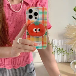 Magnetic painted fun grid phone case with tomato holder For iPhone 11 12 13 14 15 16 17 Pro max