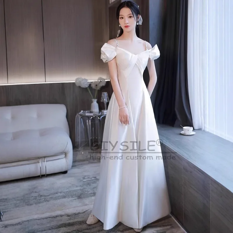 

GIYSILE Customized Light Wedding Dress New Simple High-end Satin Sling Fishtail Skirt Small Tail Princess Sleeve Evening Dresses
