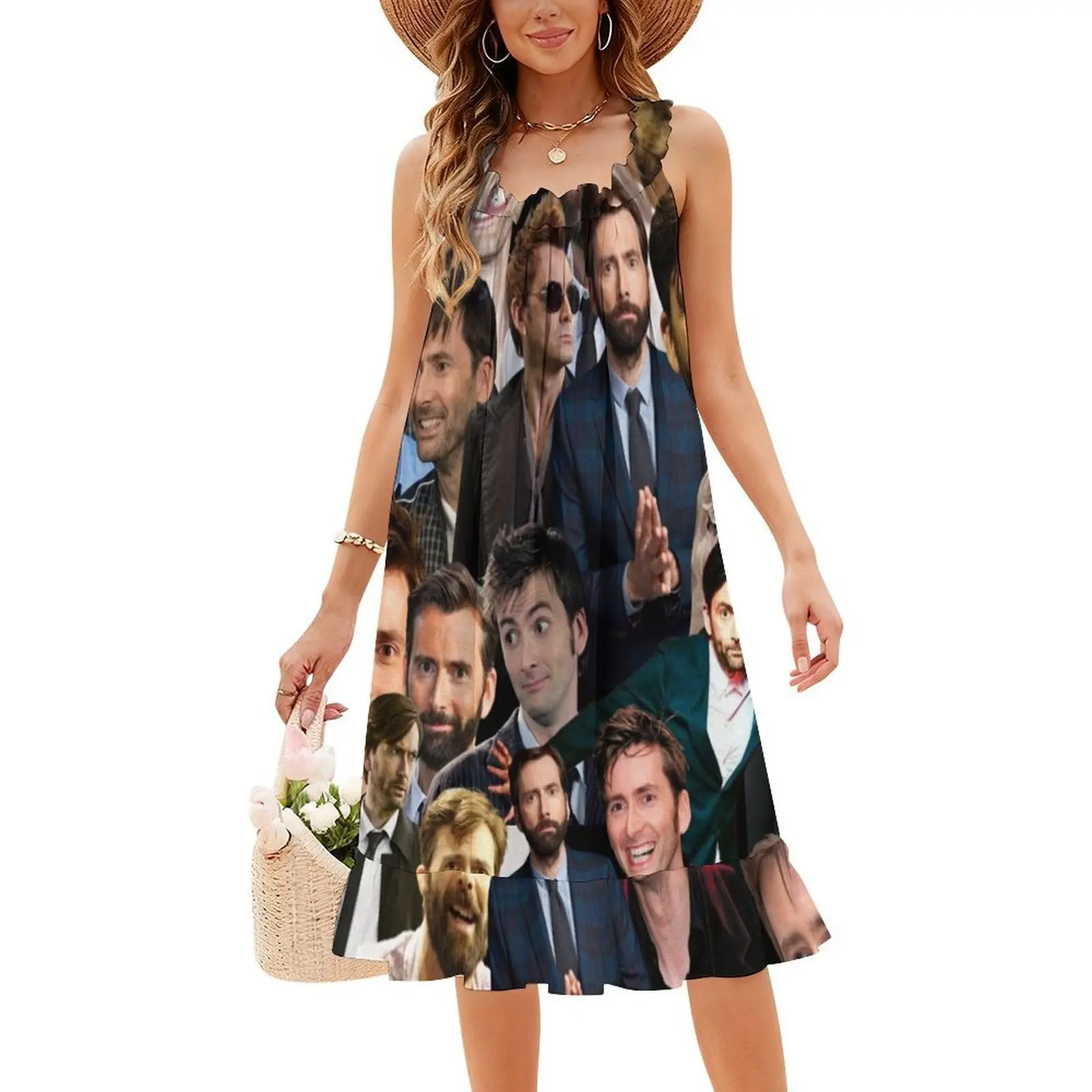 David Tennant Collage Bohemian Sleeveless Dress Multi-Print Beach Vacation Party Dress David Tennant Collage David Tennant