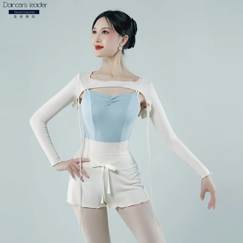 Body per balletto per pantaloni a vita alta Slim con allacciatura dell'orecchio in legno pantaloncini da ginnastica Body Costume da ballerina