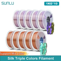 SUNLU 10KG Silk PLA Plus Triple Colors Filament 1KG 1.75mm Pla+ Rabinbow Triple Colors Neatly Wound 3D Filament for 3D Printer