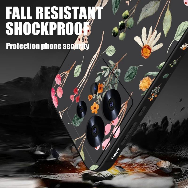 Luxury Flower Print Lanyard Case For Xiaomi Redmi Note 14 13 Pro 5G 11 10 11s 12 Mi 11 Lite 5G NE Poco F6 X6 11T 13T Pro Cover