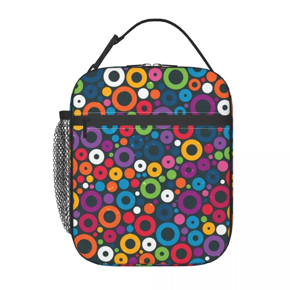 Colorful Seamless Pattern With Circles Insulated Lunch Bags Women Abstract Geometric Pattern Portable Thermal Cooler Bento Box