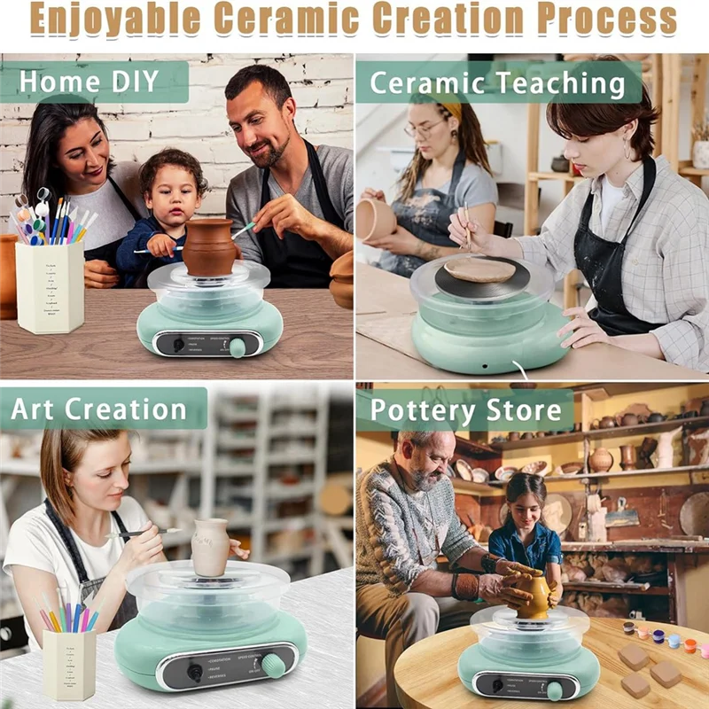 

NEW-Mini Pottery Wheel,4.7-Inch Pottery Wheel For Teen And Adult Beginners, 3 Lbs Air-Drying Clay,Home DIY Craft Kit Us Plug Dur