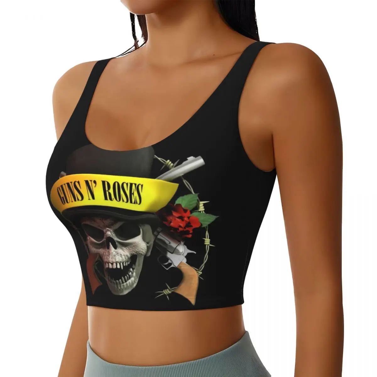 مخصص النساء البنادق ن روز شعار Steampunk الموسيقى طباعة حمالات الصدر الرياضية عالية التأثير الصالة الرياضية تجريب الجري المحاصيل تانك القمم #2