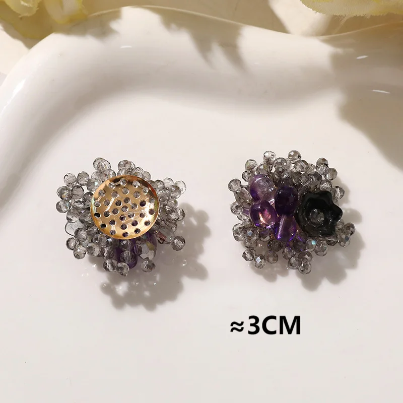 Vintage Dark Purple Glass Beads Sew Cluster Button for DIY Jewelry 5pcs Wholesale Sewing Embellishment Decoration Accessory