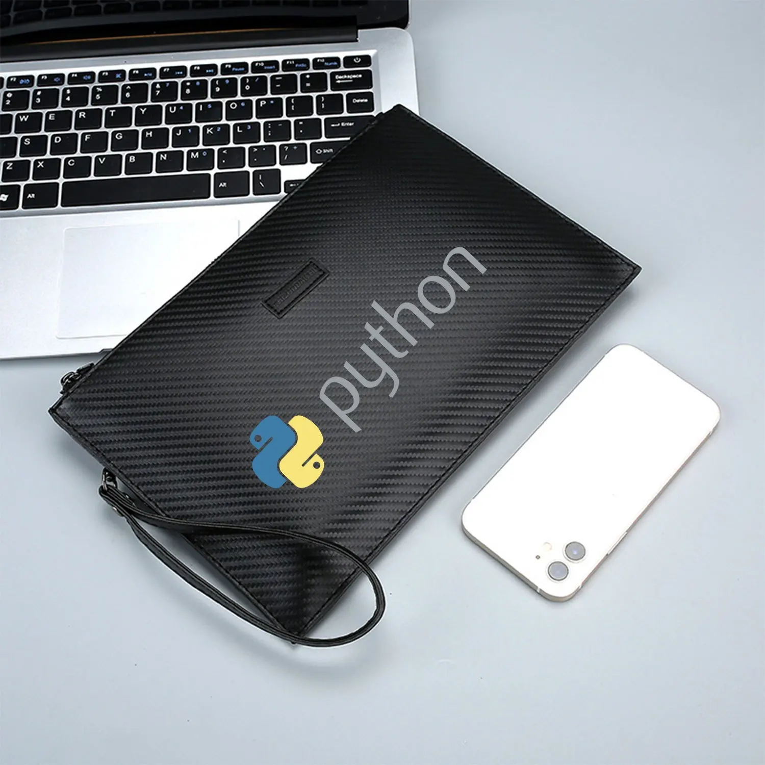 Snake Logo Python Programming Code Elegant Printed PU Men's Handbag Fashionable and Practical for Everyday Carry