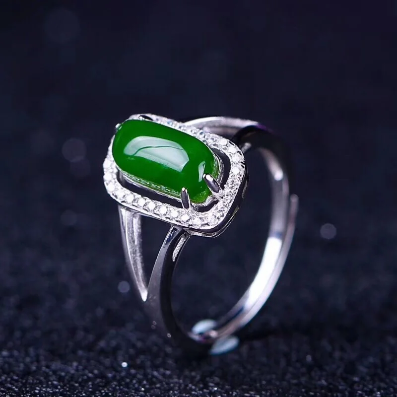 SGARIT Hetian Green Jade Ring for Women Natural Nephrite Gemstone 925 Sterling Silver Fine Jewelry Gift Adjustable