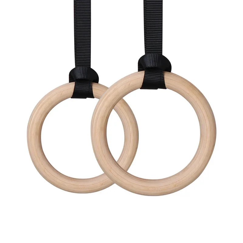 

28/32mm Wood Gymnastic Rings w/ Adjustable Buckles 4.5m Straps for Kids Adults Home Gym Fitness Pull Ups Muscle Training