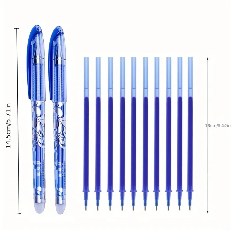 Imagem -02 - Canetas Gel Apagáveis com Haste de Reenchimento Caneta Esferográfica Punho Lavável Material de Escrita do Escritório Papelaria Escolar Preto e Azul 05 mm 13 Peças Set