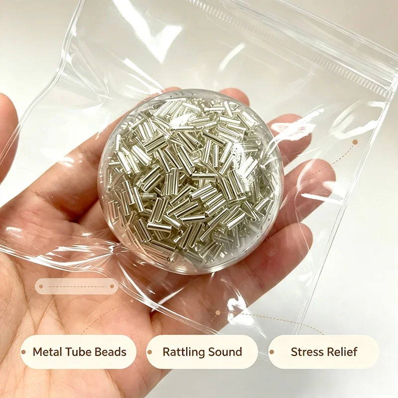Metal Tube Bead Rattling Fidget Ball Unvented Clear Sensory Squeeze Toy Satisfying Sound Adult Stress Relief Hand Fidget Toy