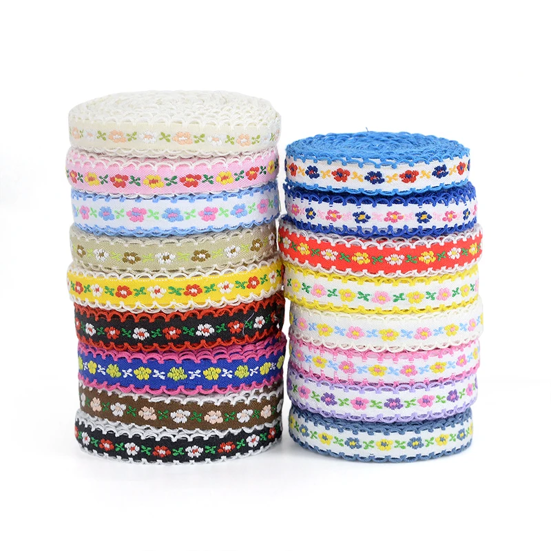 5Yards 12mm Colorful Flower Lace Trim Knitting Wedding Embroidered Ribbon Handmade Sewing Supply DIY Crafts Clothes Accessories