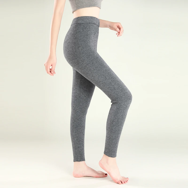 Leggings de lana pura para mujer, pantalones ajustados y cálidos, con pantalones elásticos debajo, otoño e invierno, nuevo