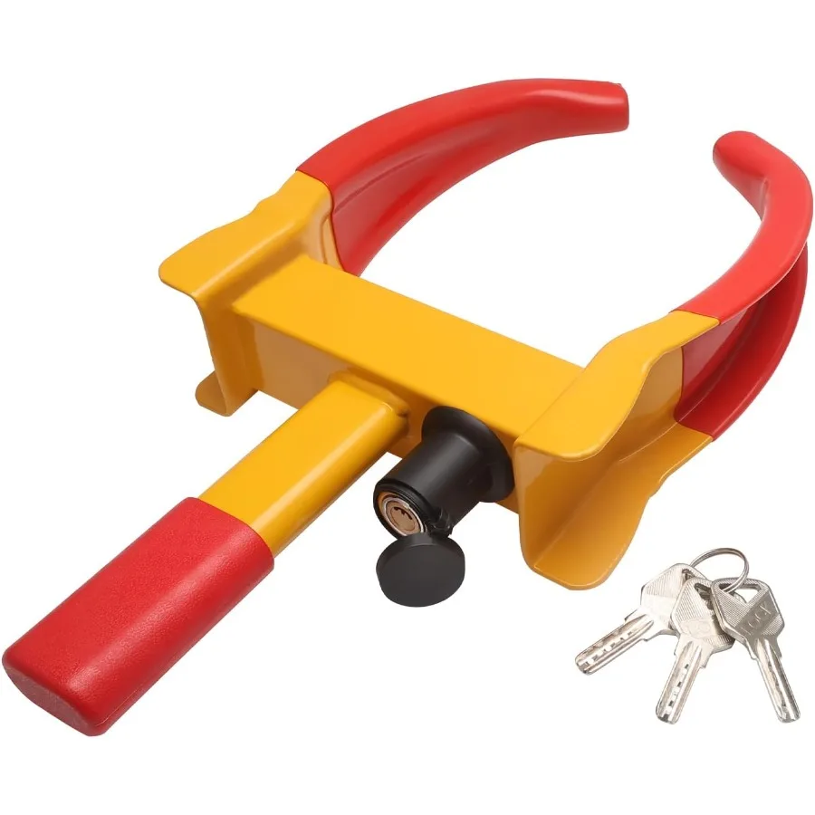 

Universal Wheel Lock Heavy Duty Tire Lock for Cars SUVs Motorcycles and Golf Carts Bright YellowRed Color AntiTheft Security De