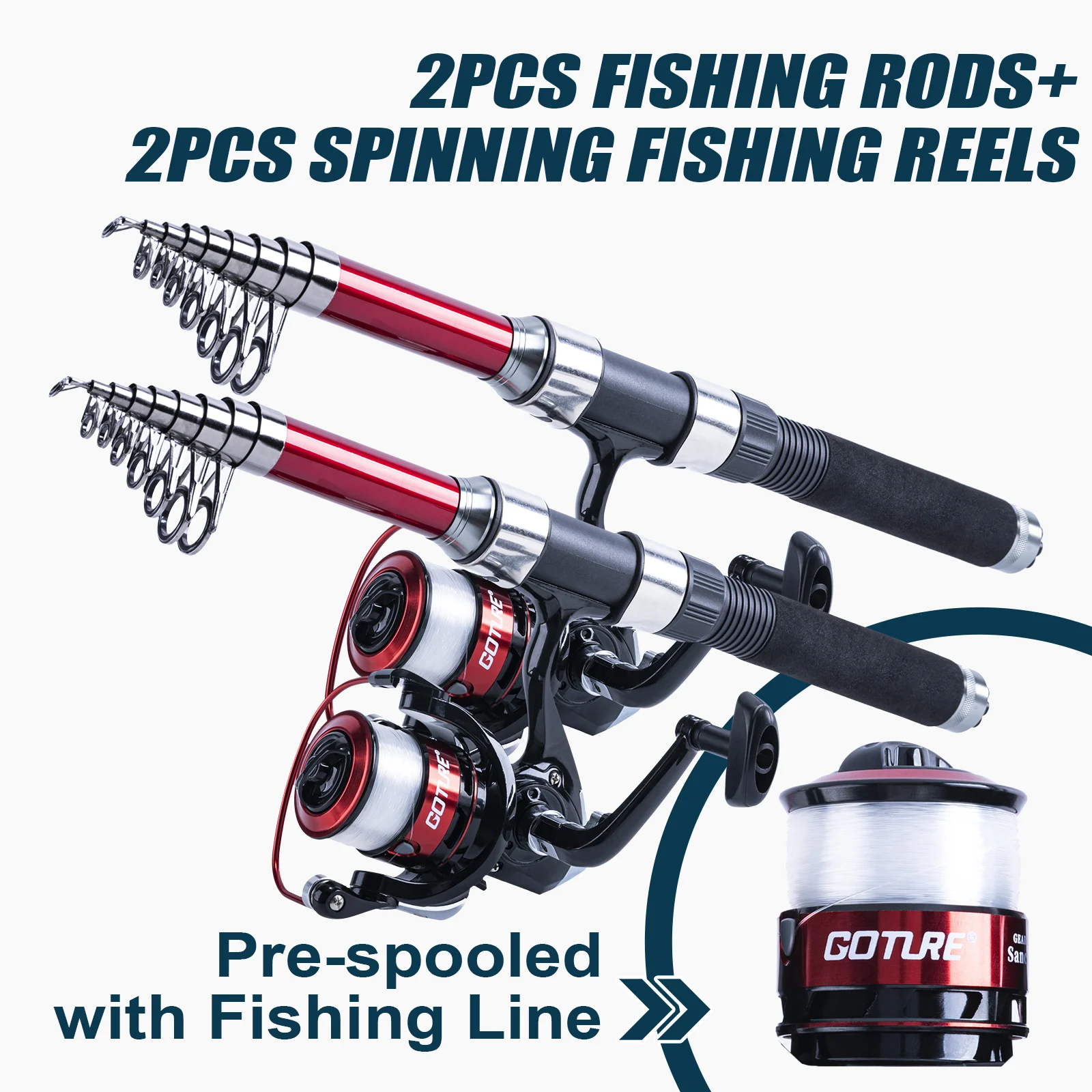 Goture Double Fishing Rod Double Reel Combo Kit 1.8M 2.1M 2.4M 2.7M Carbon Fiber Telescopic Spinning Fishing Tackle With Bag