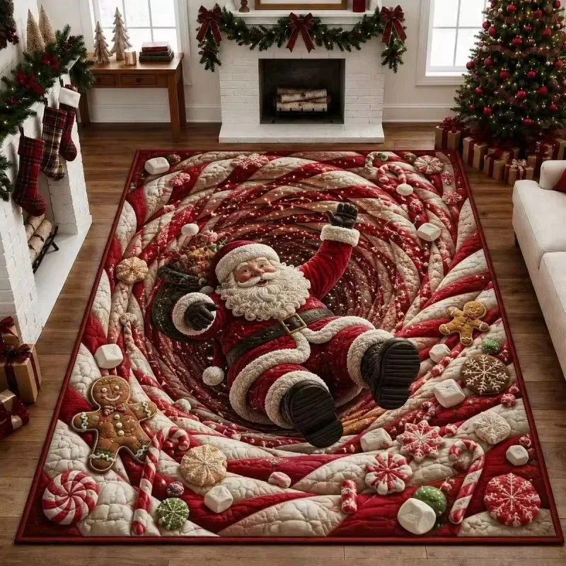 VIKAMA Santa Claus 3D Visual Rug—Non-Slip, Durable Rug for the Living Room, Sofa, Bedroom, and Bedside—Home Furniture