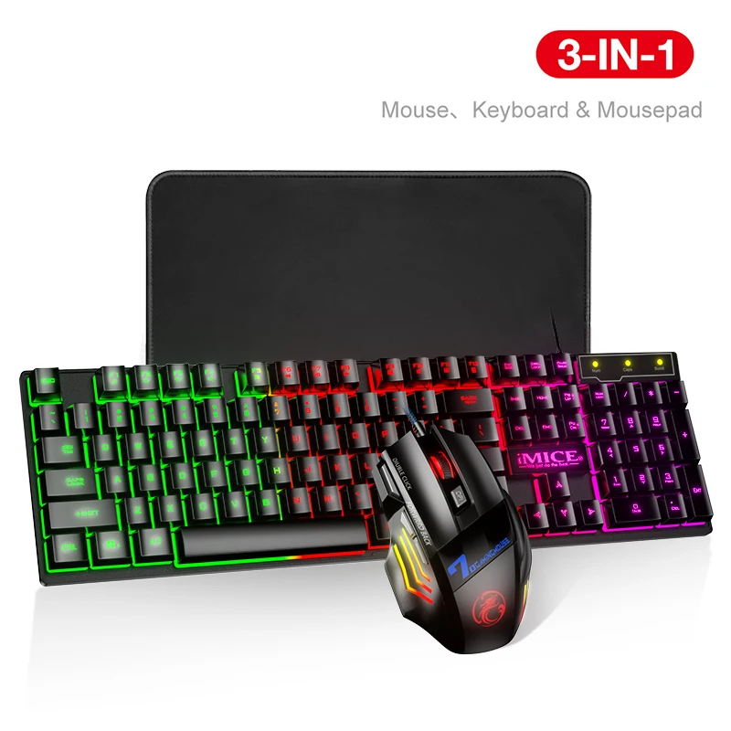 Teclado Gamer e Mouse para Computador, PC, RGB, Jogos, Laptop, Backlight, Kit Gamer, 104 Keycaps, Russo, Com Fio, USB