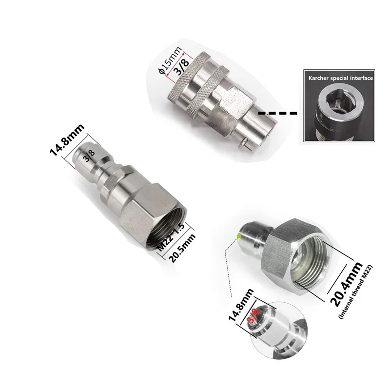 Pressure Washer Swivel Adapter 3/8 Quick Plug Set for Karcher Hose to 3/8 Quick Connect 5000 PSI image 2