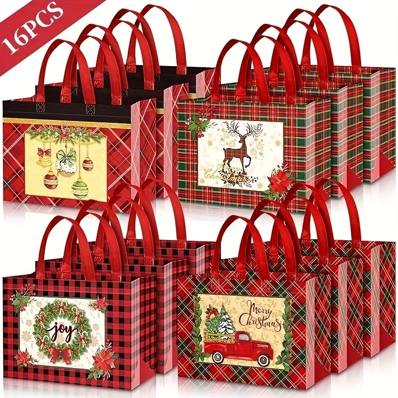 

16Pcs Christmas Gift Bags with Handles Multifunctional Non-Woven Tote Bag for Gift Wrapping Shopping Party Supplies