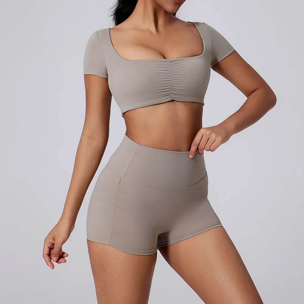 Fitness Shorts Sets Seamless Yoga Set Women Halter Sports Bra Scrunch Butt Gym Shorts Set Workout Clothes Summer Sportswear