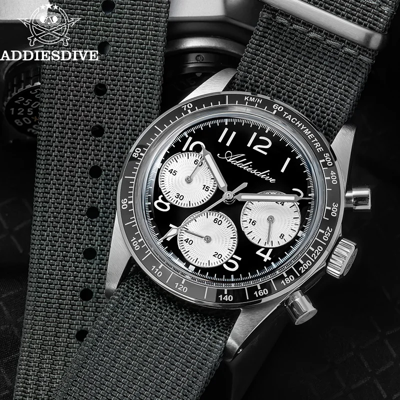 

ADDIESDIVE Quartz Watches For Men Bubble Glass Stainless Retro VK63 Chronograph Luxury Men Watch BGW9 Super Luminous Wristwatch