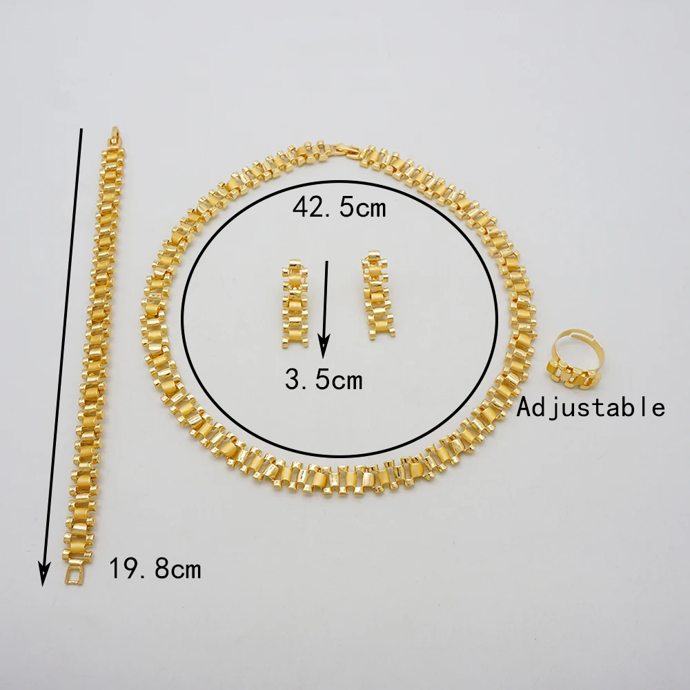 Ethiopian Ltalian Gold Color Jewelry Sets With Simple Atmospheric Earrings Necklace Bracelet Ring Suitable For Wedding Gifts