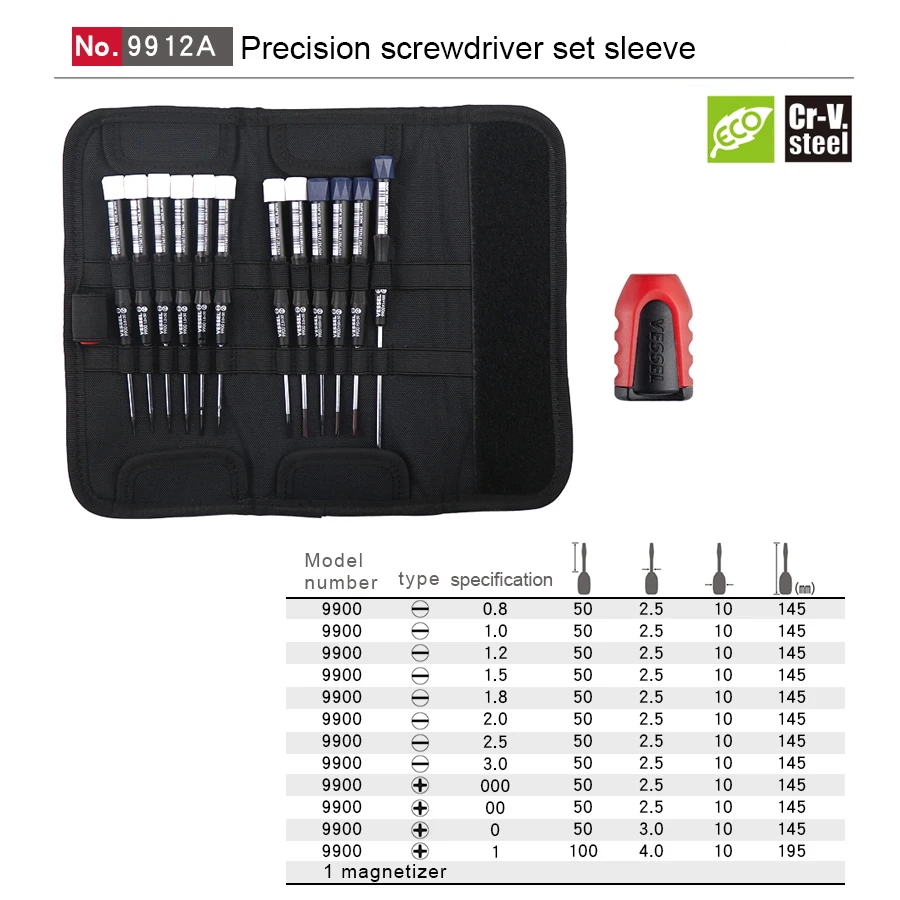 VESSEL 13 in 1 Precision Screwdriver Set for Phllips and Slotted Screws with Tool Pouch and Magnetic Screw Holder 9912A