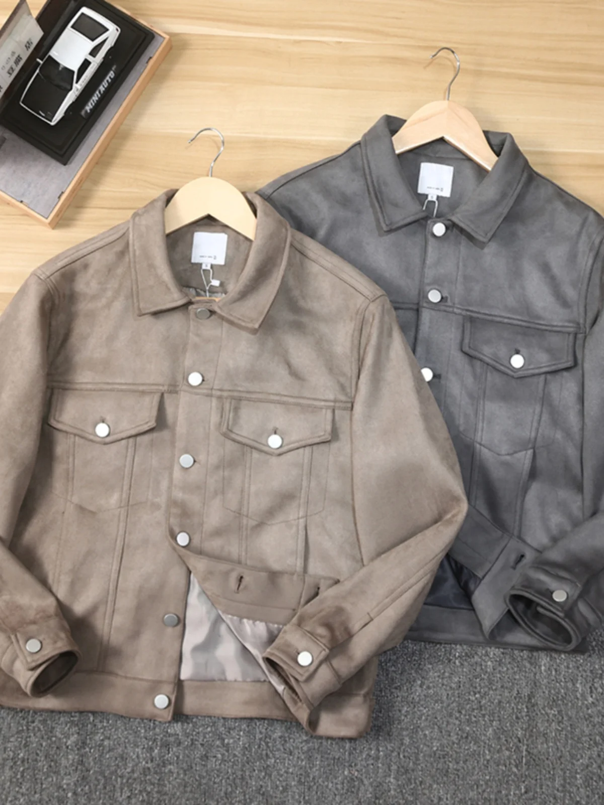 

Высококачественная замшевая мужская повседневная куртка Slim Fit, тонкая верхняя одежда, модная осенняя одежда с отложным воротником, длинное волокно из полиэстера