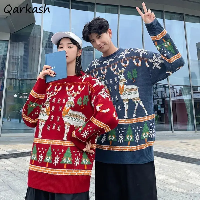 

Print Y2k Pullovers Women Harajuku Christmas O-neck Couple Clothes Knitwear American Retro Streetwear New-fashion Temper Vintage