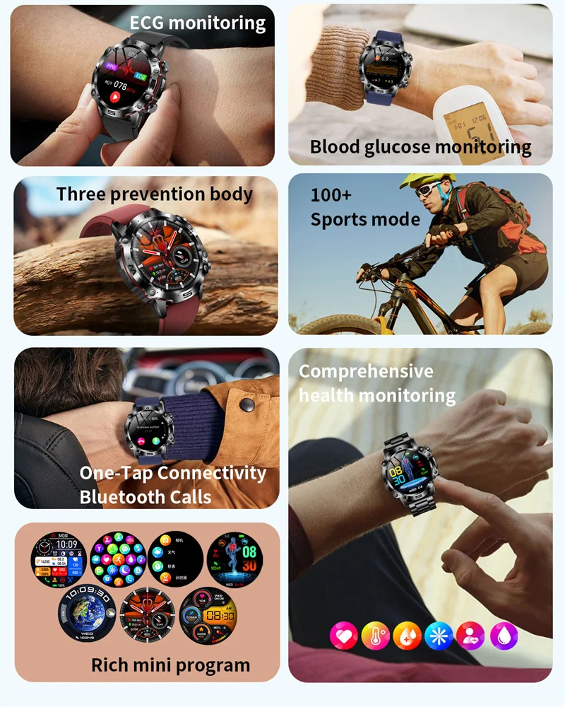 2024 neue genaue Messung Blutzucker Smartwatch Männer EKG ppg Herzfrequenz Blut Sauerstoff Harnsäure Gesundheits monitor Smartwatch Frauen