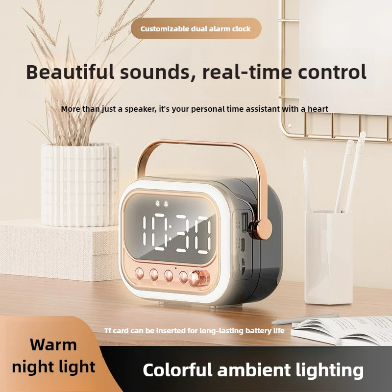 Latest Handheld Bluetooth Speaker Alarm Clock with Mirror Display and Portable Charging